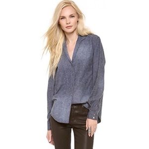 Theyskens Theory Brana V-Neck Button Down Top Blue